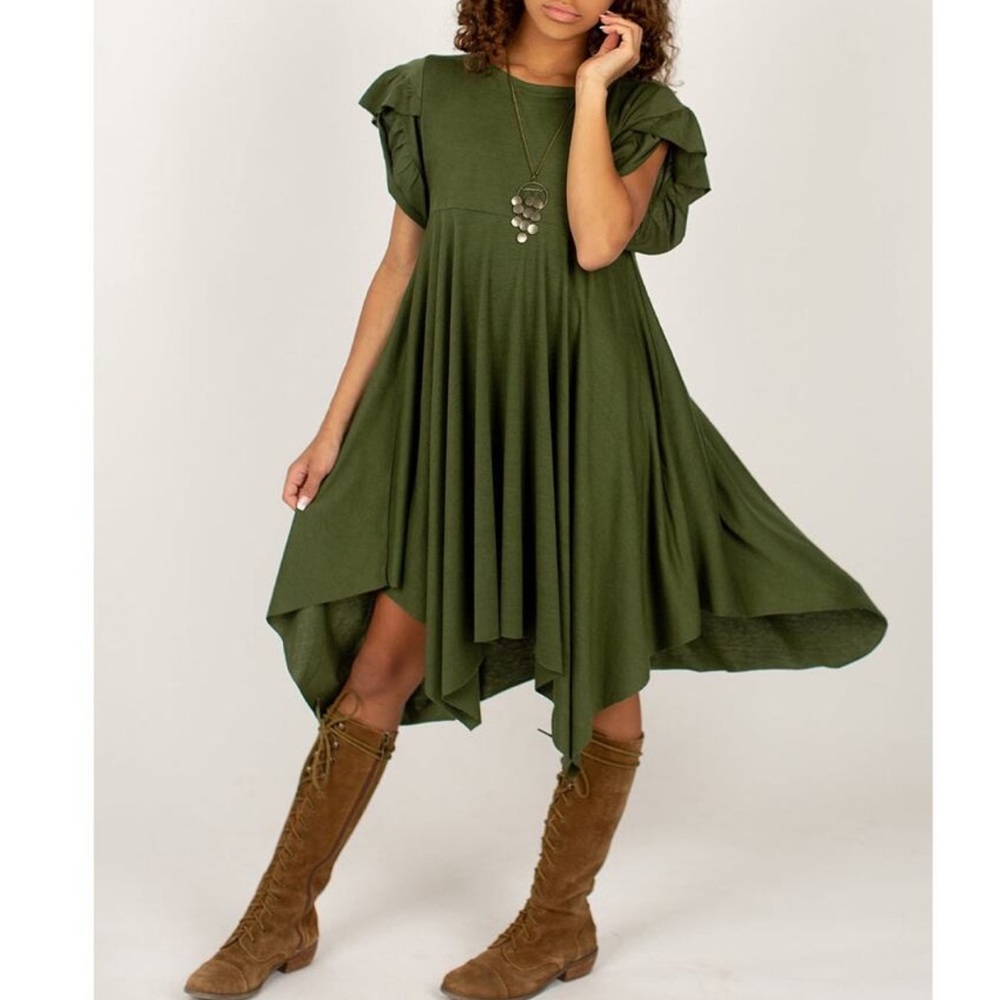 Joyfolie Mia Joy Girls Milana Dress in Olive Green Color - Size 7 - Reemoly